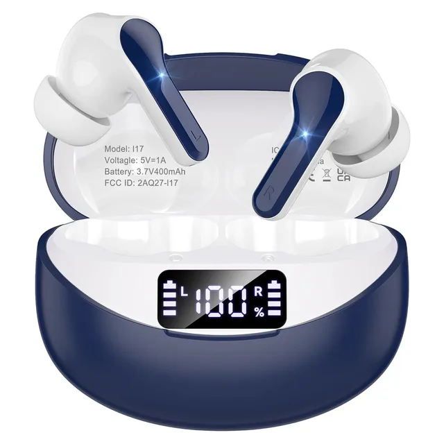 FHUMSH i17 LED Display Earbuds — Blue