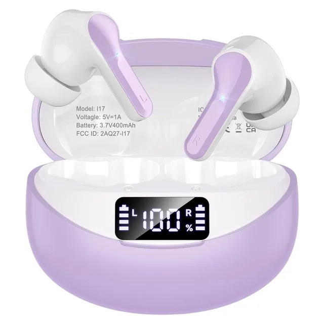 FHUMSH i17 LED Display Earbuds — Purple