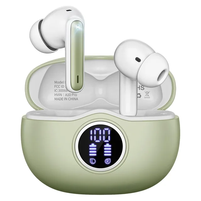 FHUMSH A10 Pro LED Display Earbuds — Light Green